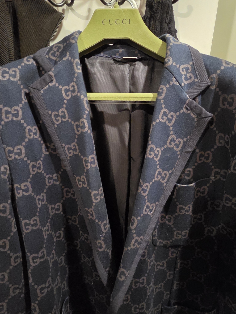 Gucci Navy and Gray Monogram Jacquard Blazer Size 58 (GUCCI)